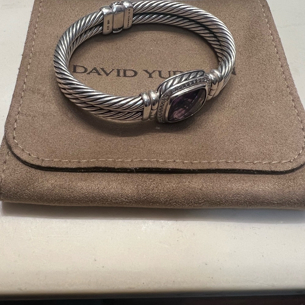 David Yurman Silver Cable Bracelet with Purple Stone